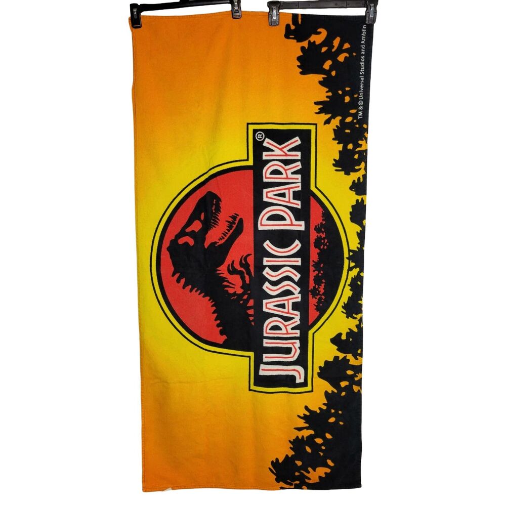 Jurassic Park Classic Logo Beach Towel Vtg Sunset Silhouette Universal Studios